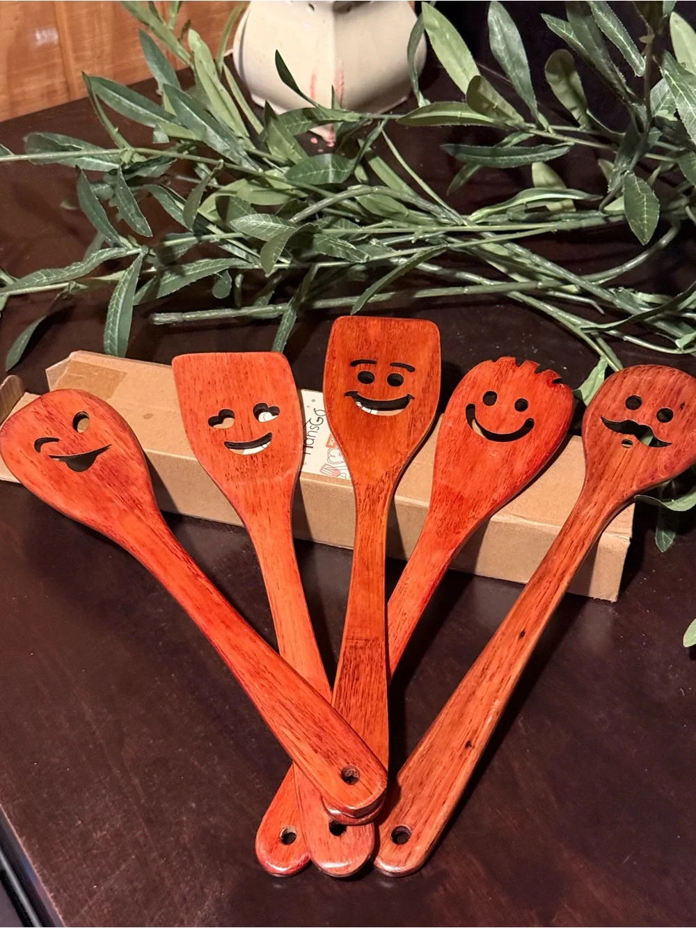 Hansgo Wooden Spoon Set Emoji Theme 5 Pc  New